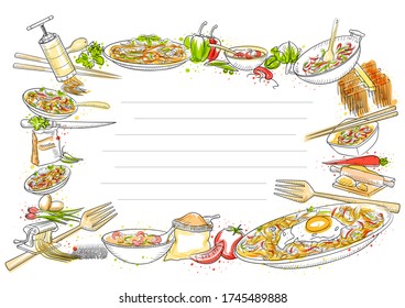 illustration of healthy and fresh fruit and vegetable with kitchen tools and utensil for home cooking