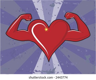 Illustration of a Healthy Heart flexing its muscles. Illustration contains no gradients.