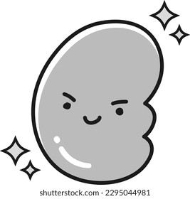 Illustration of a healthy kidney (character) (black and white)