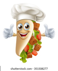 An illustration of a healthy looking cartoon souvlaki kebab man giving a thumbs up