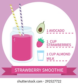 Illustration of healthy smoothie recipe with ingredients. Can be used as menu element for cafe or restaurant.