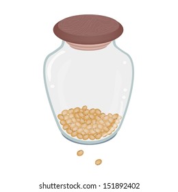 An Illustration Heap Of Soy Beans in A Tall Glass Jar Isolated on White Background 