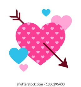 Illustration of heart with arrow. Romantic stylized icon, Valentine day symbol.