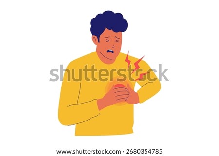 Illustration of Heart Attack and Chest Pain. Man Suffering from a Cardiac Emergency, a Warning Sign for Cardiovascular Disease
