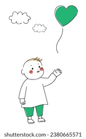 Illustration of a heart balloon and a child expressing emotion.
