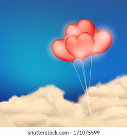 ilustración de Heart Balloon en Cloudscape para el fondo del amor