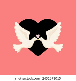 The illustration of a heart behind two doves looks very romantic