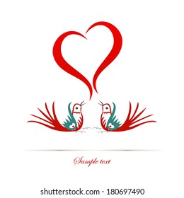 Illustration with heart and bird. Happy Valentine's greeting card, invitation.