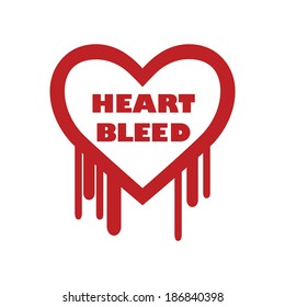 Illustration of the heart bleed bug affecting internet technology and security.  Heart shape with red bleed.