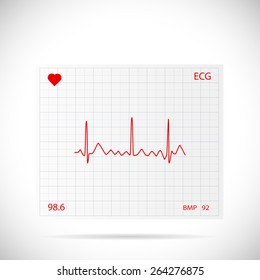 Illustration Of A Heart Cardiogram Wave On A Piece Of Paper.