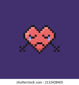 illustration of heart character with crying or sad expression. fanny, cute, and adorable. valentines day events. pixel art. vector design. elements, ui, games, icons