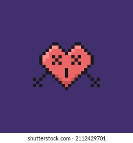 illustration of a heart character with an expression of dead or passed out. fanny, cute, and adorable. valentines day events. pixel art. vector design. elements, ui, games, icons