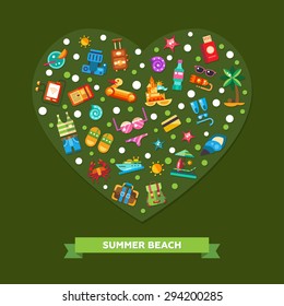 Illustration of heart composition of vector modern flat design seaside travel vacation icons and infographics elements
