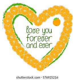 Illustration with heart of cut oranges