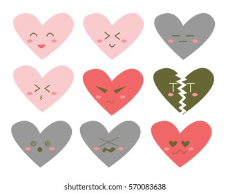 Illustration of heart faces showing different emotions