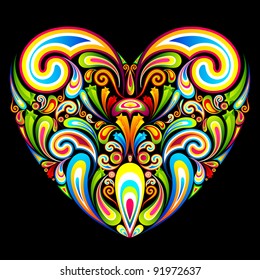 illustration of heart formed by colorful abstract swirl