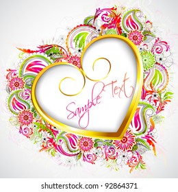 illustration of heart formed by colorful floral pattern