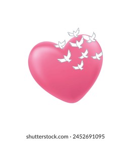 illustration of a heart with a group of pigeons in the right corner