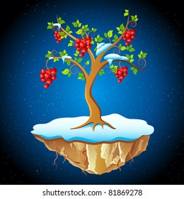 illustration of heart growing on tree on snowy planet