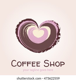 Illustration of heart in grunge style. Vector logo template for cafe, restaurant menu, coffee shop.
