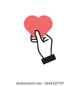 Ilustração coração e mão que imagens amor e sinceridade