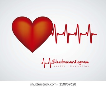 Illustration of heart with heartbeat, electrocardiogram, vector illustration