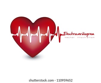 Illustration of heart with heartbeat, electrocardiogram, vector illustration