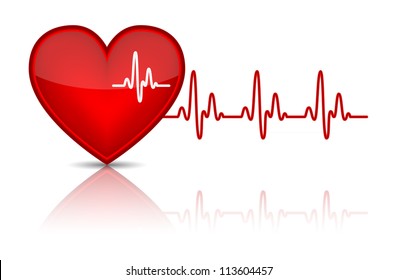 Illustration of heart with heartbeat, electrocardiogram. Vector illustration