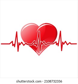 Illustration of the heart and heartbeats on a white background
