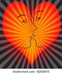 illustration heart in him kiss of the girl and youths