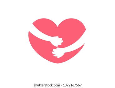 illustration of a heart hugged by a pair of hands, about someone's affection