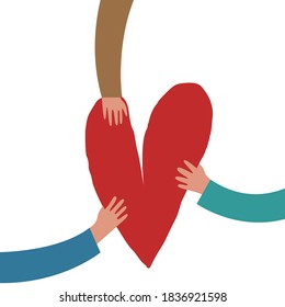 Illustration of heart and human hands in doodle style. Design element for poster,card, banner, sign, emblem. Vector illustration