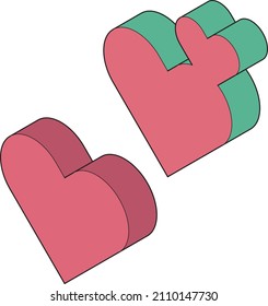 Illustration of a heart icon with a left-plane method isometric style main line, useful for scheduling