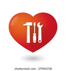 Illustration of a heart icon with a tool set