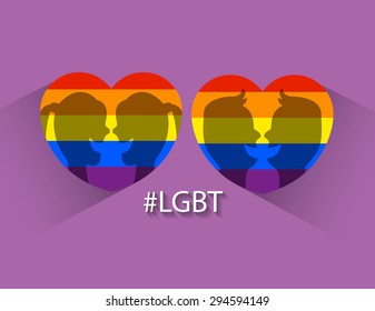 Illustration of heart in LGBT colors gay of men and weman shadow