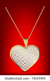 illustration of heart locket with chain on isolated white background