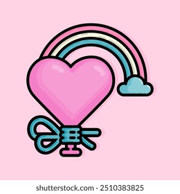 illustration of heart or love shaped balloon with arms curved to the clouds in ouline style. Can be used for birthdays, parties, Valentine Day, celebrations and printed on t-shirts, hoodies, tote bags