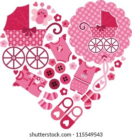 illustration - the heart of the lovely pink items for a little girl