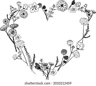 Illustration of a heart made of leaves and flowers