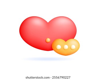 illustration of heart and message symbols. love chat concept. dating app or software. social media. symbol or icon. minimalist 3d style design. element