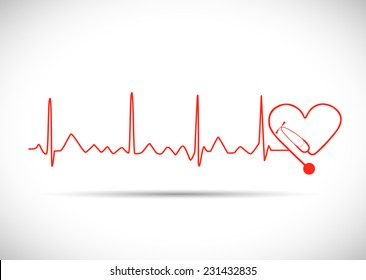 Illustration Of A Heart Monitor Wave With Stethoscope Isolated On A White Background.