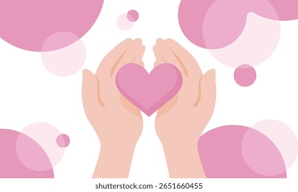 Illustration of a heart on the palm of one's hand conveying kindness, love, trust and gratitude