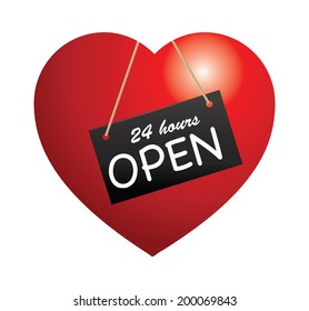 Illustration of heart with open sign