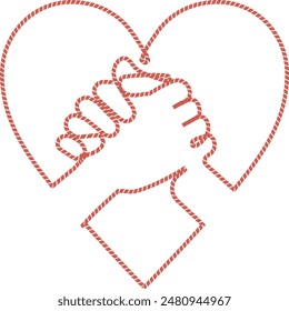 Illustration of a Heart Shape and Hands drawn by thread that fit together tightly 