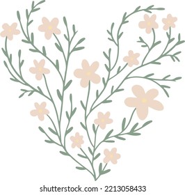 Illustration of a heart shape made of cute flowers. Vector illustration for the Valentine's Day. A valentine's Day card. The symbol of lovers.