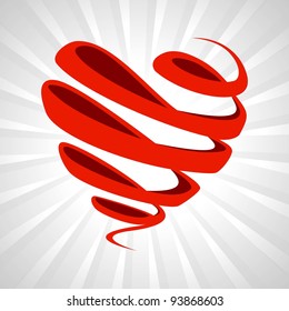 Ilustración de una forma cardíaca hecha con cinta en el fondo de los rayos grises para San Valentín y otras ocasiones.