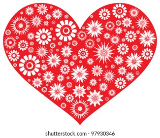 Illustration mit Symbol für Herzform aus roten Blumen