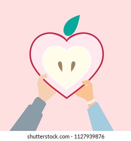 Ilustración de una manzana con forma de corazón
