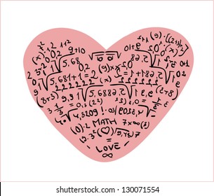 Illustration of heart shaped equations and formula