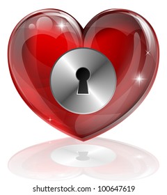 Illustration of a heart shaped lock with keyhole. Concept for loneliness, unlocking love, being guarded, health related or other subjects.
